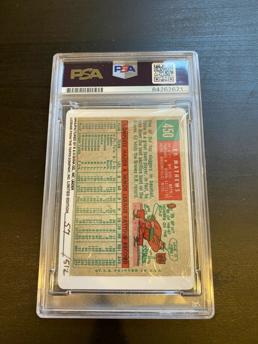 1959 Topps Eddie Mathews RC Signed Porcelain Baseball Card PSA DNA "512 HR's"