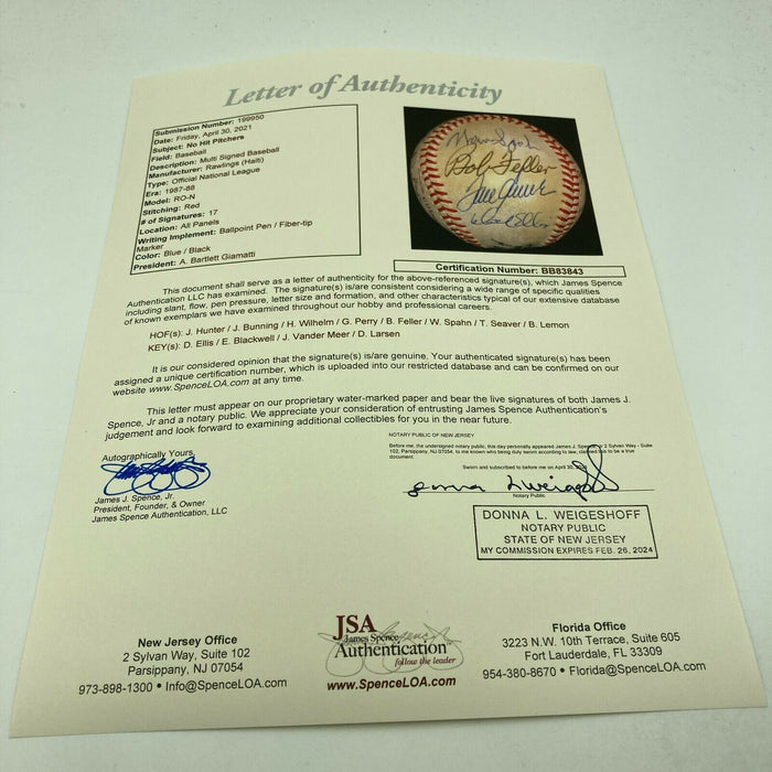No Hitter Pitchers Signed Baseball 17 Sigs Tom Seaver Catfish Hunter JSA COA
