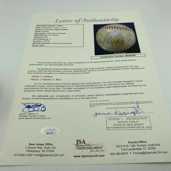 Cal Hubbard Hall Of Fame Signed Autographed Vintage Baseball With JSA COA