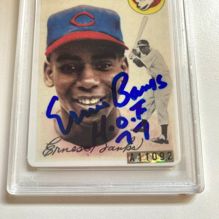 1954 Topps Ernie Banks HOF 1974 Signed Porcelain Rookie RC Baseball Card PSA DNA