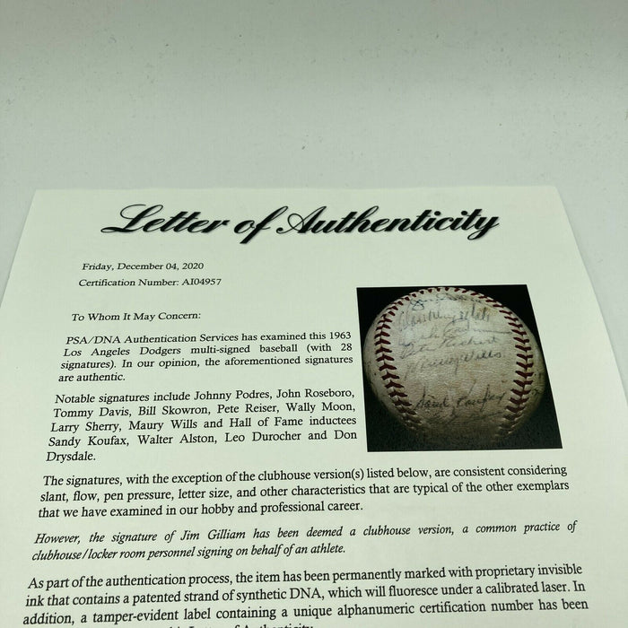 1963 Los Angeles Dodgers World Series Champs Team Signed Baseball Koufax PSA DNA
