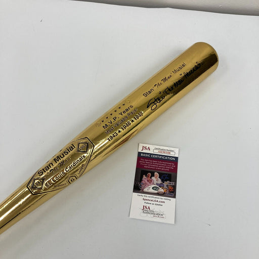 Beautiful Stan Musial 1943, 1946, 1948 MVP Signed Gold Baseball Bat JSA COA