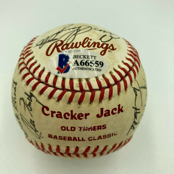 Hall Of Fame Multi Signed Cracker Jack Old Timers Game Baseball Beckett COA