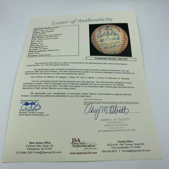 Mickey Mantle Whitey Ford Ernie Banks Hall Of Fame Multi Signed Baseball JSA COA