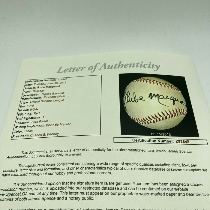 Rube Marquard Single Signed Official National League Baseball JSA COA Giants HOF