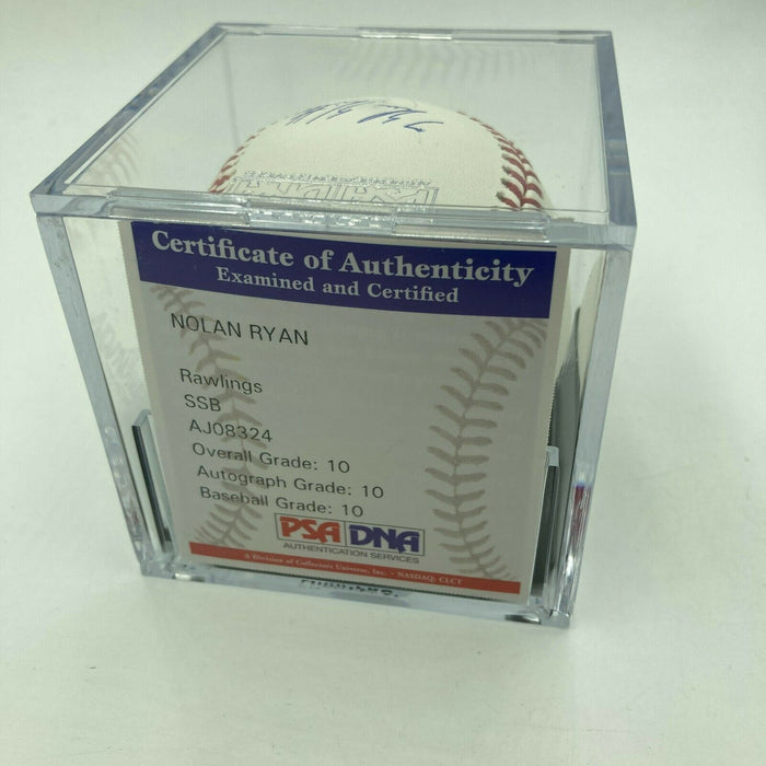 Nolan Ryan Signed Heavily Inscribed STAT Baseball PSA DNA Graded GEM MINT 10