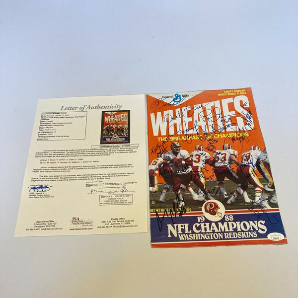 1988 washington Redskins Super Bowl Champs Team Signed Wheaties Box JSA COA