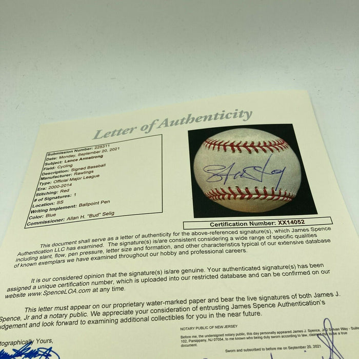 Lance Armstrong Signed Autographed Official Major League Baseball JSA COA