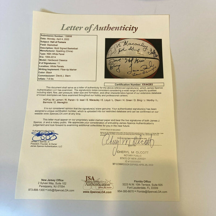 Hall Of Fame Multi Signed Basketball 11 Sigs James Worthy Parish Bing Greer JSA