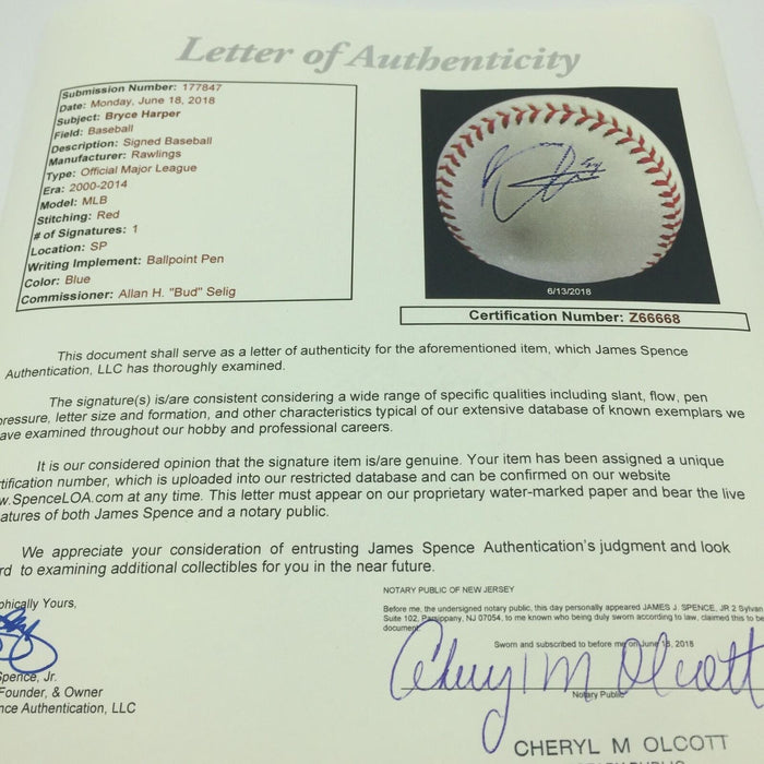 Mint Bryce Harper #34 Signed Autographed Official Major League Baseball JSA COA