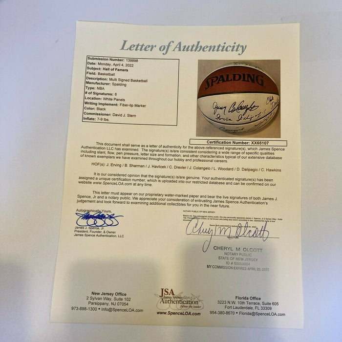 Julius Erving Clyde Drexler John Havlicek NBA HOF Legends Signed Basketball JSA
