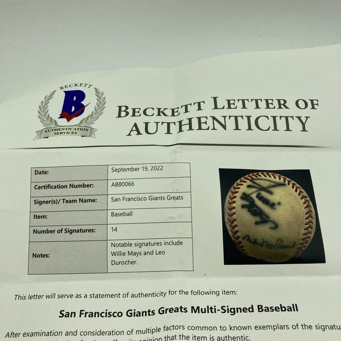 Willie Mays Leo Durocher San Francisco Giants Legends Signed Baseball Beckett