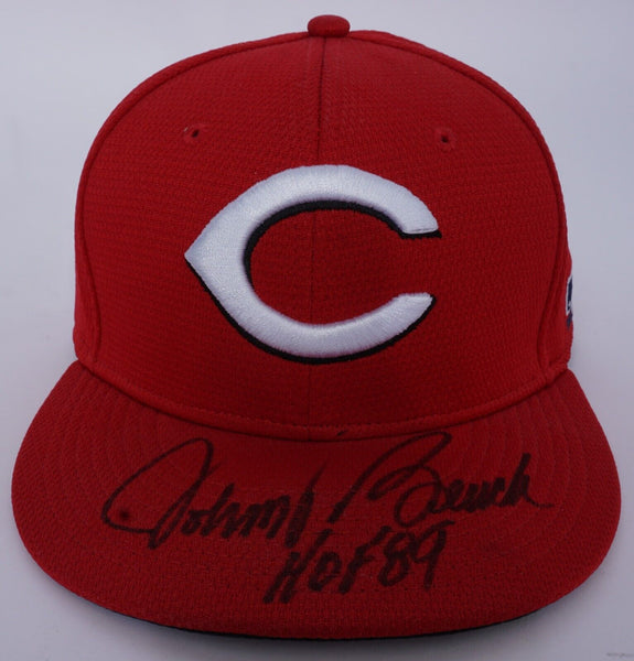 Johnny Bench Hall Of Fame 1989 Signed Cincinnati Reds Baseball Hat Beckett