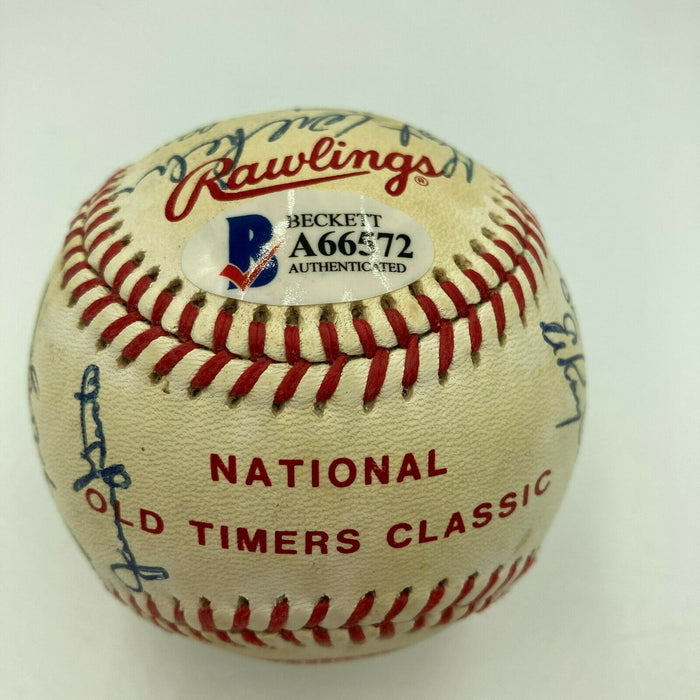 Hall Of Fame Multi Signed Cracker Jack Old Timers Game Baseball Beckett COA