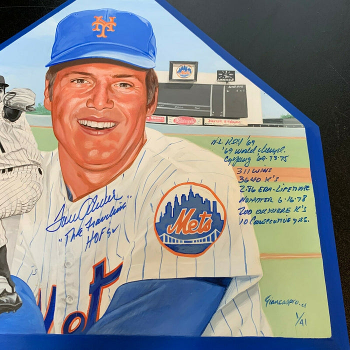 Beautiful Tom Seaver Signed Heavily Inscribed Hand Painted Home Plate JSA COA