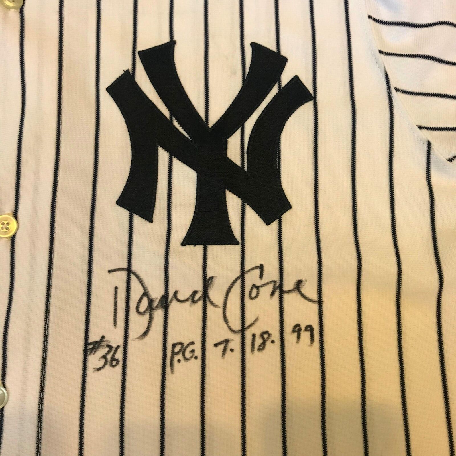David Cone Signed New York Yankees Jersey Inscribed P.G. 7-18-99 (JSA COA)
