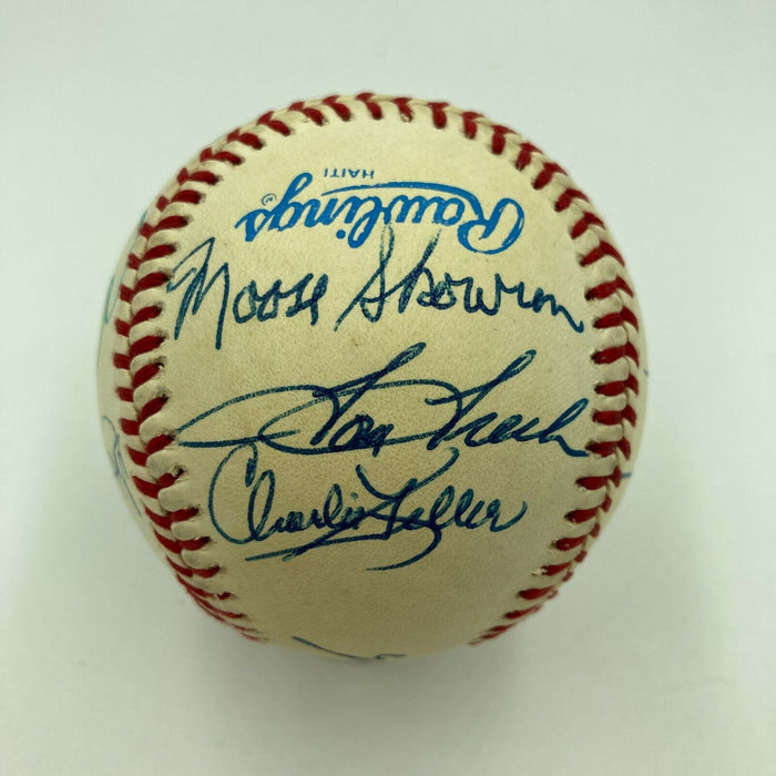 Mickey Mantle Joe Dimaggio Yogi Berra Yankees HOF Legends Signed Baseball JSA