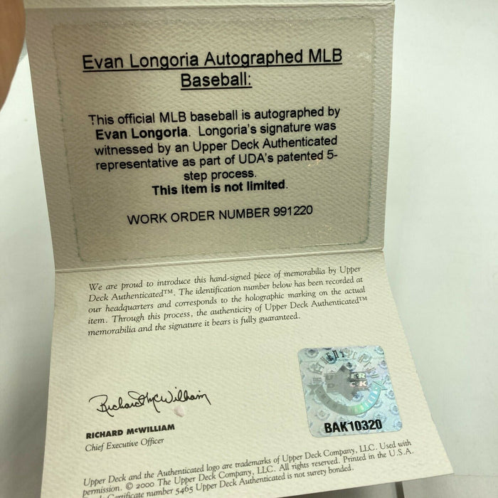Evan Longoria Signed Official Major League Baseball UDA Upper Deck COA