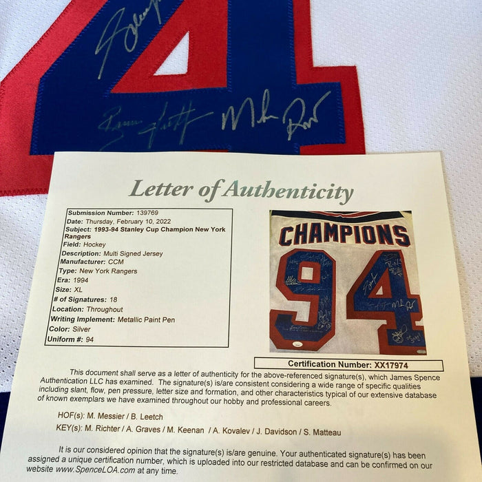 1994 New York Rangers Stanley Cups Champs Team Signed Authentic Jersey JSA COA