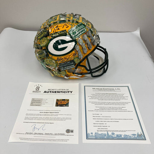 Beautiful Aaron Rodgers Signed Charles Fazzino Pop Art Green Bay Packers Helmet