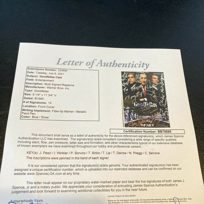 Rare Goodfellas Cast Signed 8x11 Magazine 15 Sigs Joe Pesci With JSA COA Photo