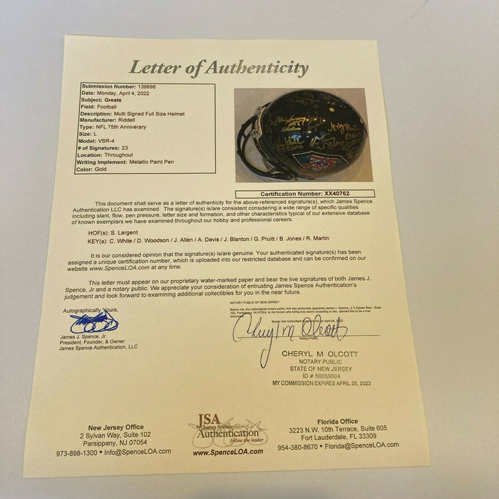 Hall Of Fame NFL 75th Anniversary Multi-Signed Full Size Football Helmet JSA COA