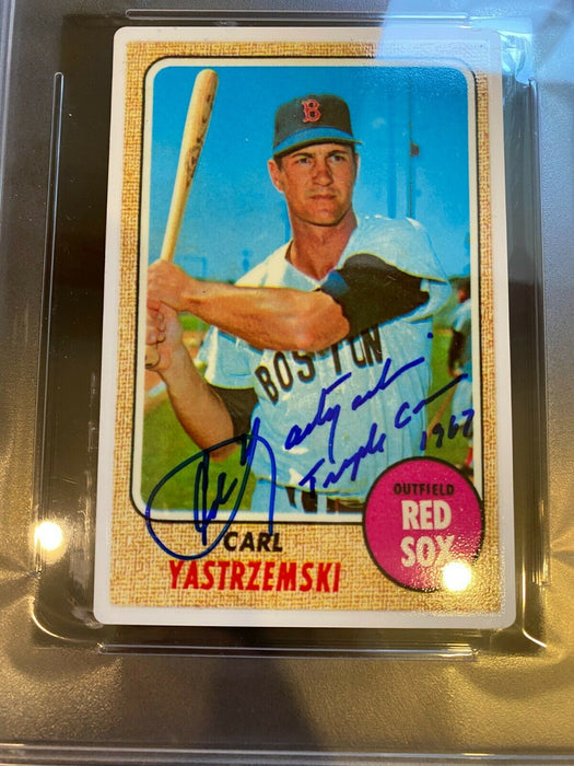 1968 Topps Carl Yastrzemski Signed Jumbo Baseball Card 1967 Triple Crown PSA DNA