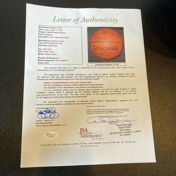 1986-87 Detroit Pistons Team Signed Spalding Official NBA Game Basketball JSA