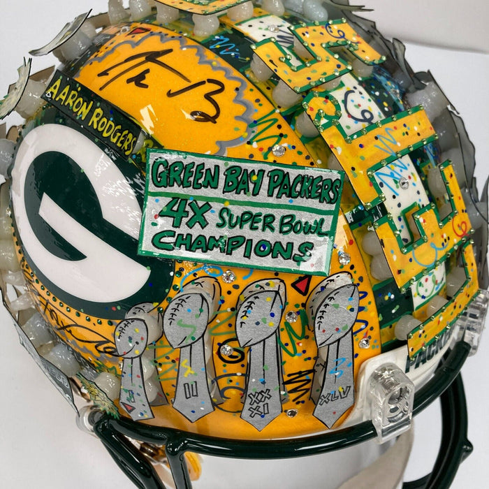 Beautiful Aaron Rodgers Signed Charles Fazzino Pop Art Green Bay Packers Helmet