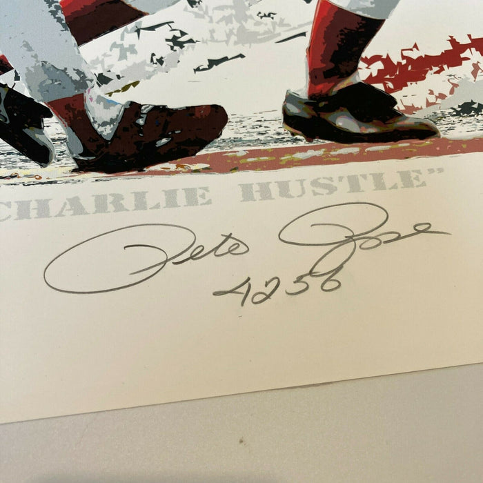 Pete Rose Signed 17x22 4256 Hits Lithograph Poster Photo With JSA COA