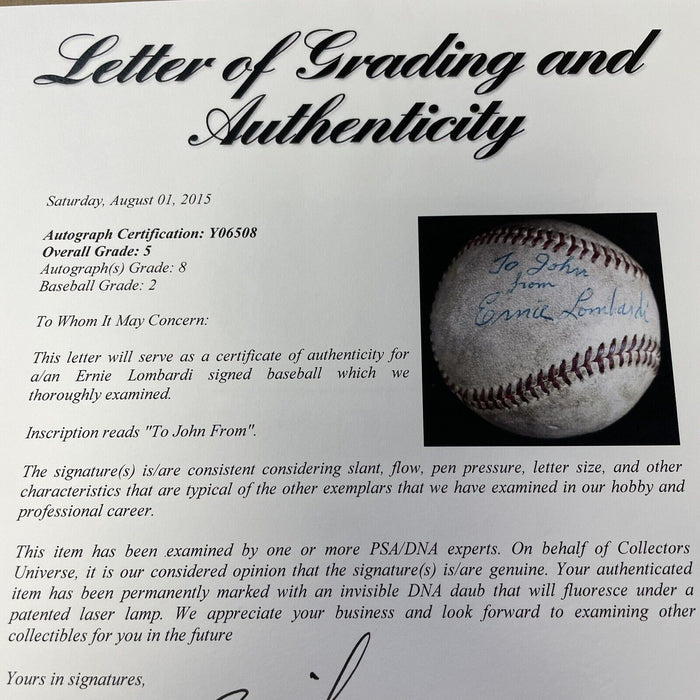 Ernie Lombardi Single Signed 1950's National League Baseball PSA DNA COA