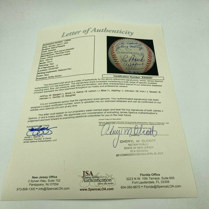 Beautiful HOF Multi Signed Baseball Willie Stargell Lou Brock 12 Sigs JSA COA