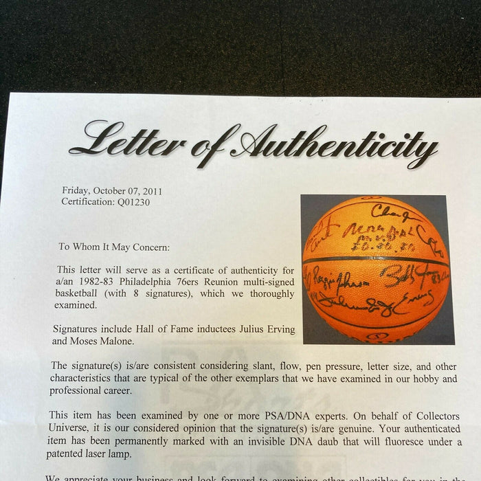 1982-83 Philadelphia 76ers NBA Champs Team Signed Spalding Basketball PSA DNA