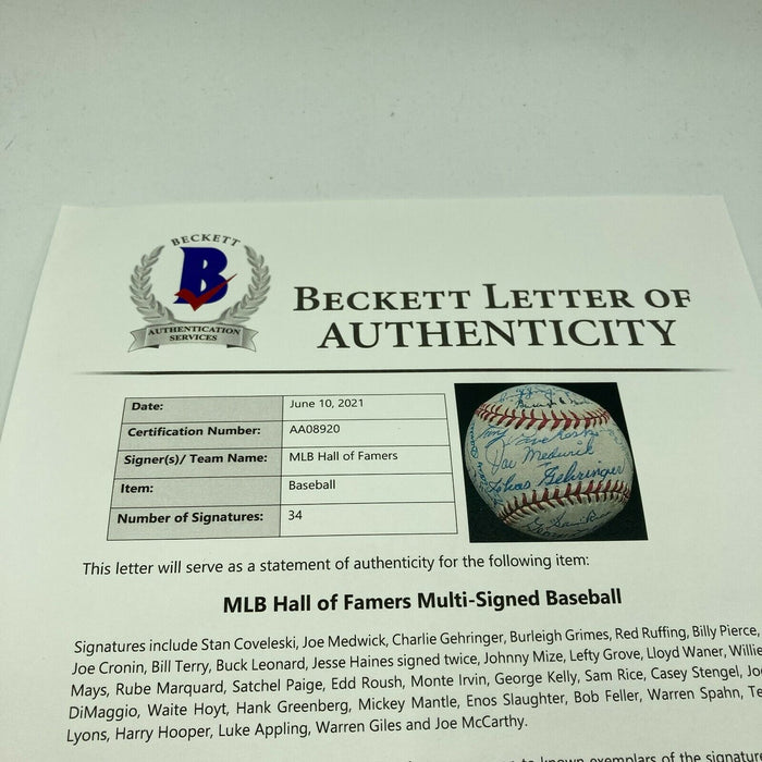 Mickey Mantle Joe Dimaggio Satchel Paige Hank Greenberg HOF Signed Baseball BAS