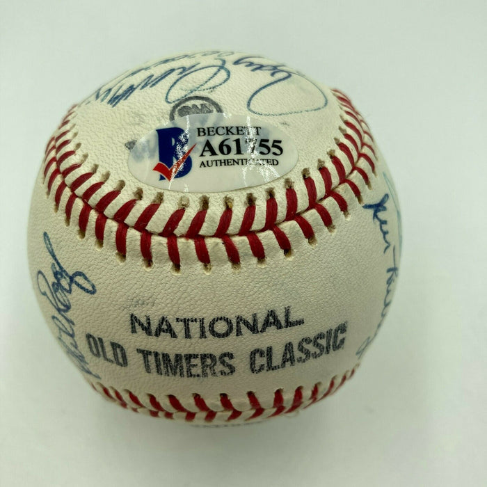Hall Of Fame Multi Signed Cracker Jack Old Timers Game Baseball Beckett COA