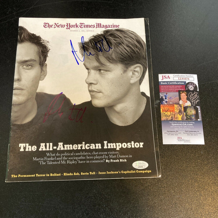 Matt Damon & Martin Frankel Signed Autographed New York Times Magazine JSA COA