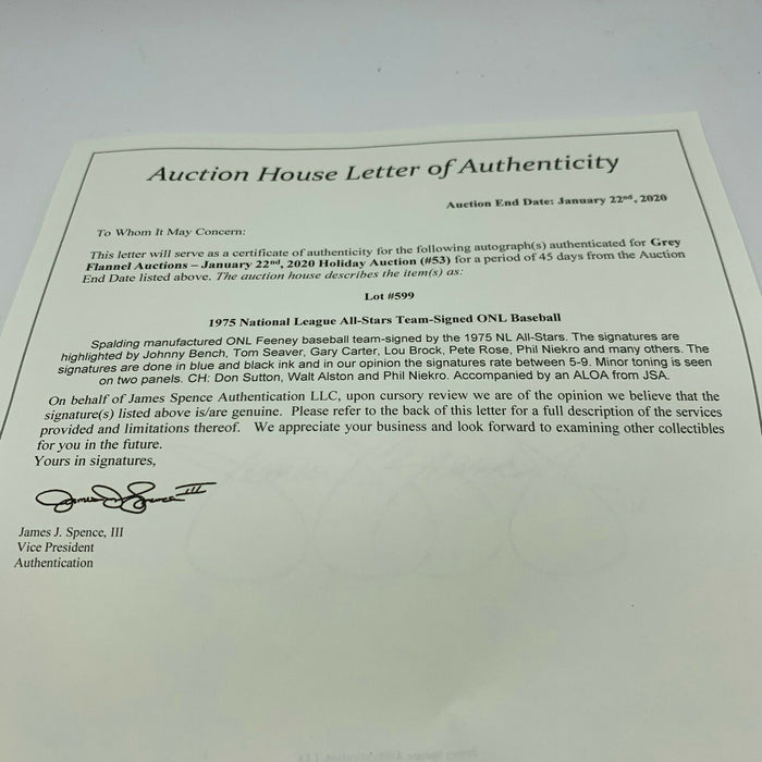 1975 All Star Game Team Signed Baseball Tom Seaver Gary Carter JSA COA