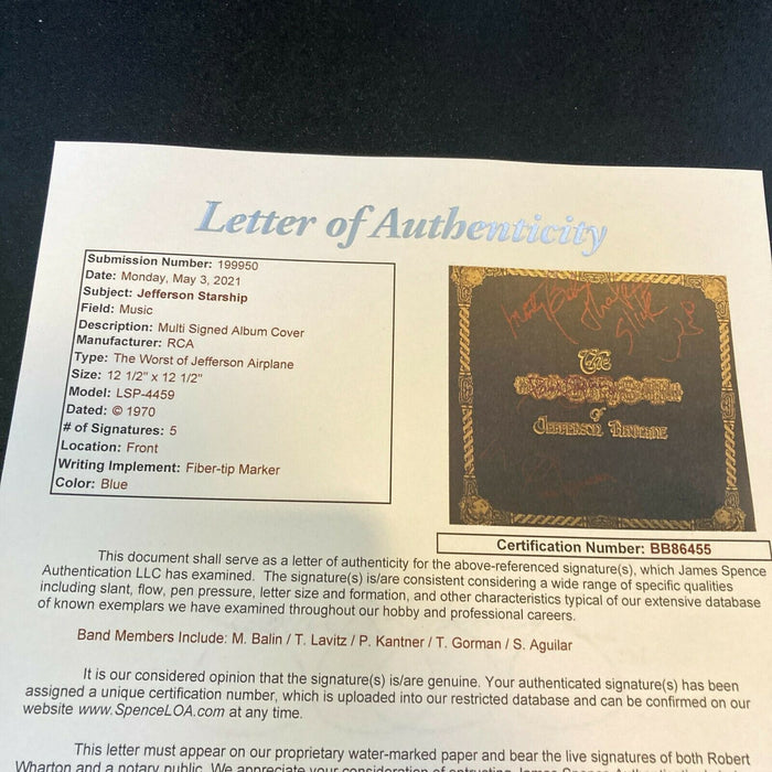 Jefferson Starship Band Signed Autographed Album With 5 Signatures JSA COA