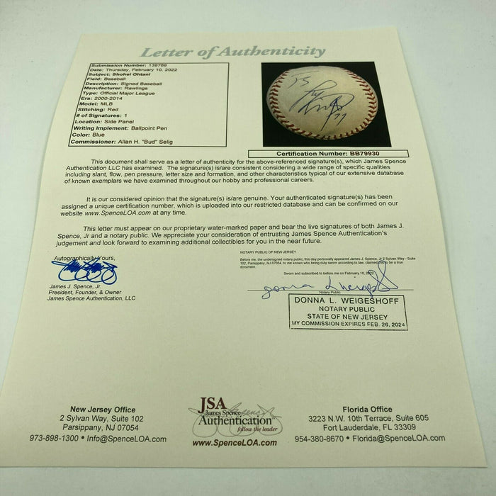 Shohei Ohtani #11 Full Name Pre Rookie Signed Major League Baseball JSA COA
