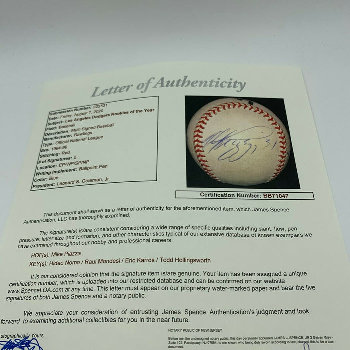 Mike Piazza Hideo Nomo Los Angeles Dodgers Rookies Of Year Signed Baseball JSA
