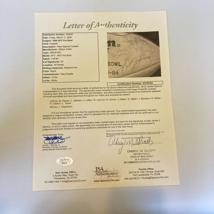 1984 Pro Bowl Team Signed Football Walter Payton Joe Montana JSA COA