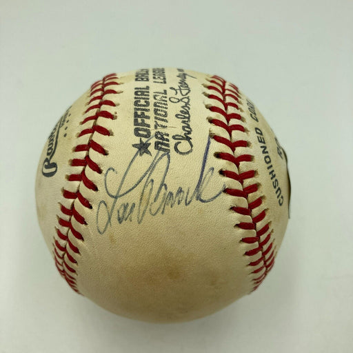 Lou Brock Signed Vintage National League Feeney Baseball Beckett Hologram