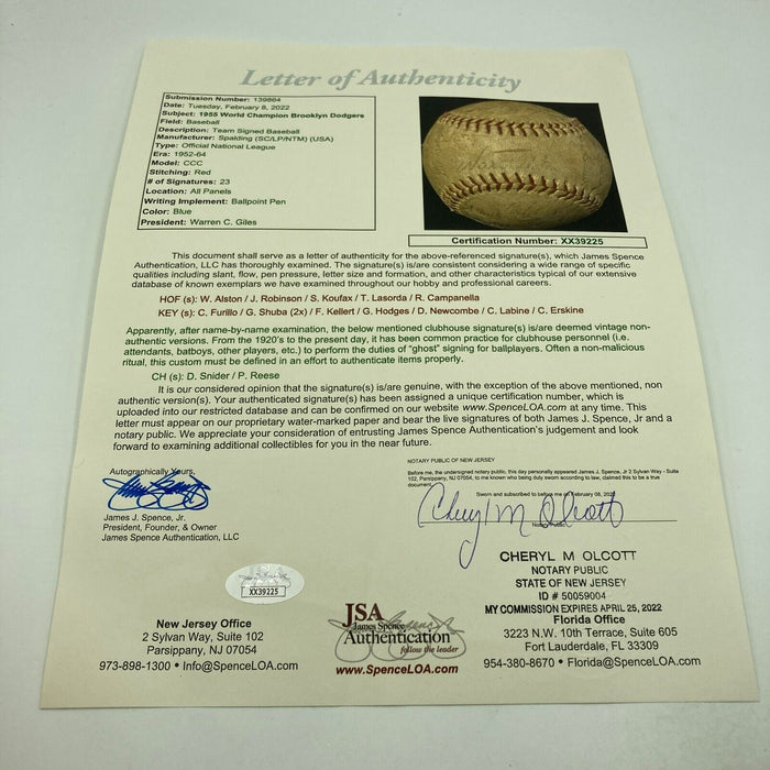 Jackie Robinson 1955 Brooklyn Dodgers W.S. Champs Team Signed Baseball JSA COA