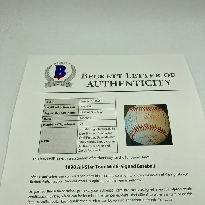 1990 All Star Game Tour Signed Baseball Barry Bonds Randy Johnson Beckett COA