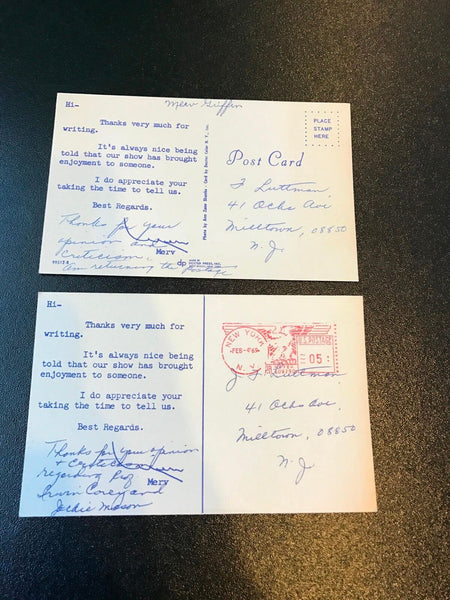 Lot Of (2) Merv Griffin 1969 Signed Postcards Jackie Mason Content
