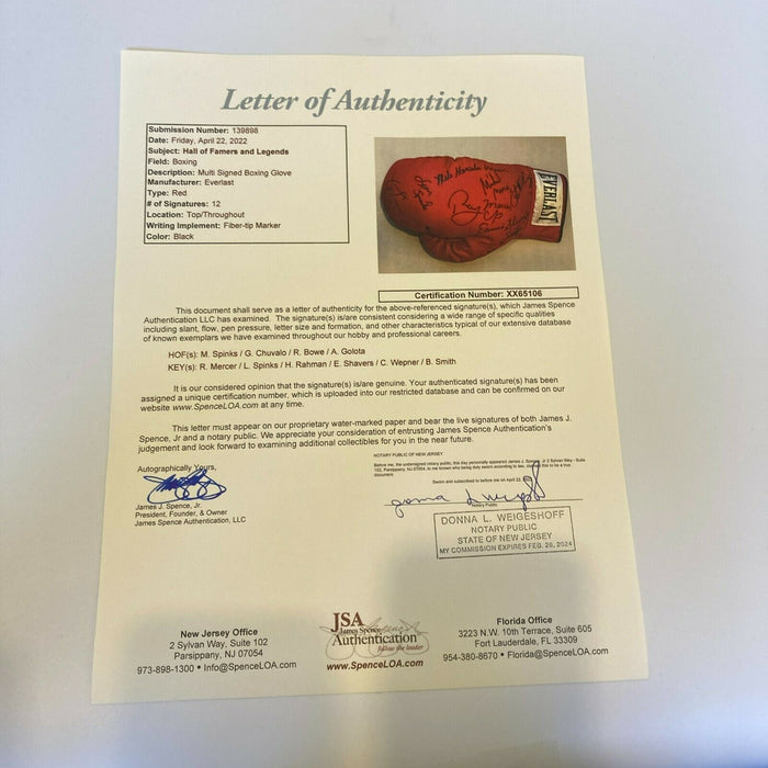 Boxing Hall Of Fame Legends Multi Signed Everlast Boxing Glove 12 Signatures JSA