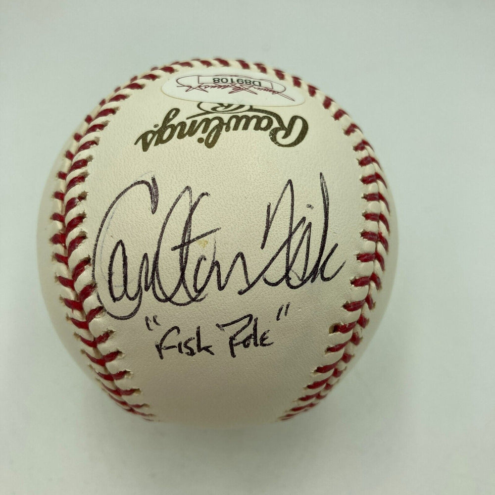 Carlton Fisk "Fisk Pole" & Johnny Pesky "Pesky Pole" Signed 2004 WS Baseball JSA
