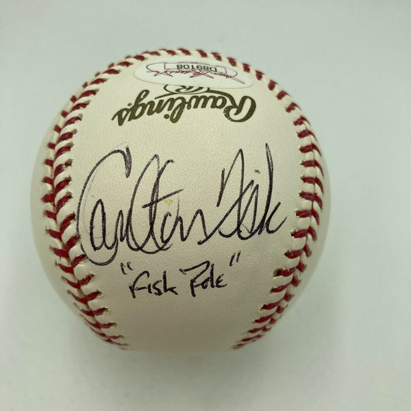 Carlton Fisk "Fisk Pole" & Johnny Pesky "Pesky Pole" Signed 2004 WS Baseball JSA