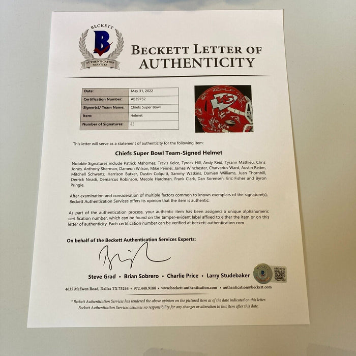 2019 Kansas City Chiefs Super Bowl Champs Team Signed Helmet JSA & Beckett COA