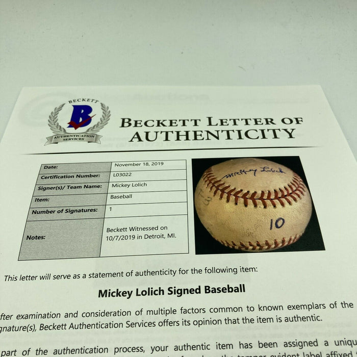 Mickey Lolich Signed Career Win No. 151 Final Out Game Used Baseball Beckett COA